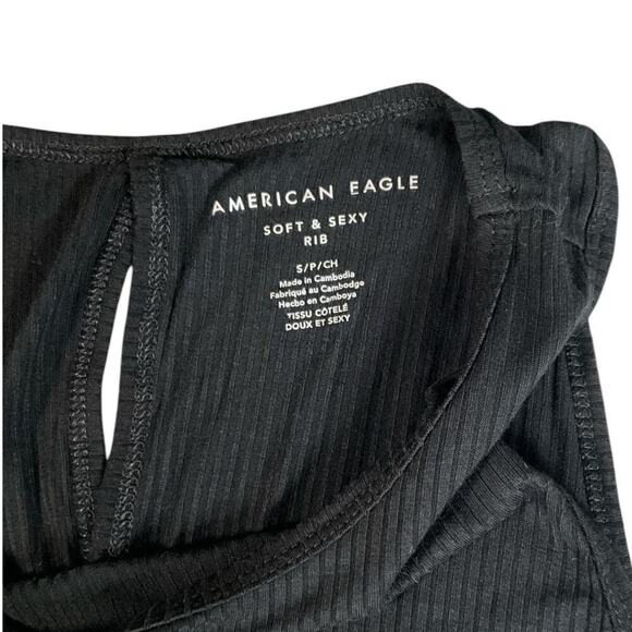 American Eagle Soft Sexy Ribbed Loose Black Size Small Cutouts on Back Oversized - Picture 7 of 10